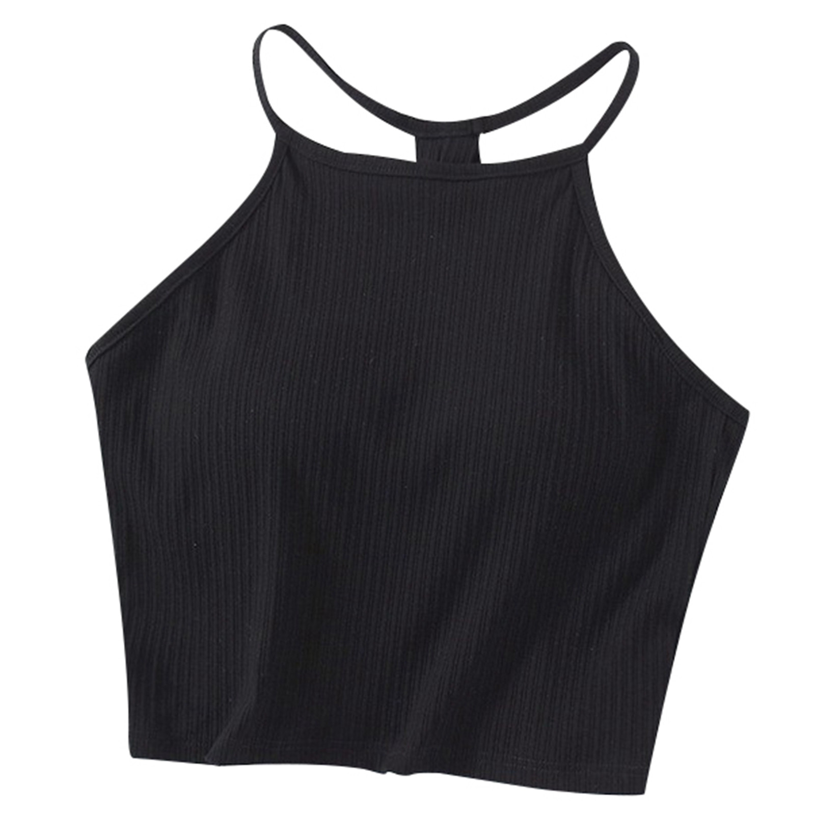 Camiseta sin mangas con hombreras de color liso para mujer - Sujetador de algodón con tirantes finos y cuello colgante, tallas S-XL